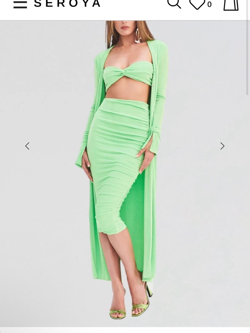 Seroya Lime Green Ruched Midi Dress